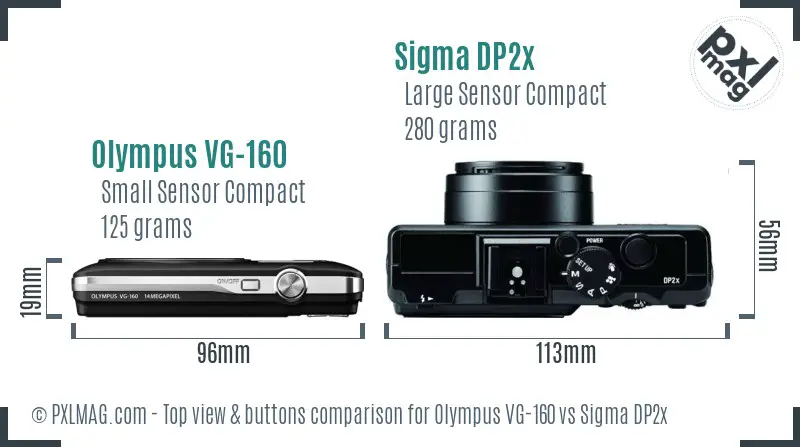 Olympus VG-160 vs Sigma DP2x top view buttons comparison