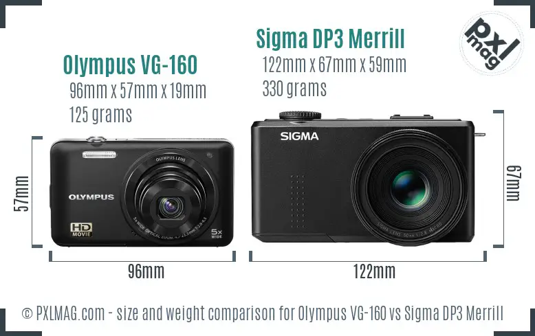 Olympus VG-160 vs Sigma DP3 Merrill size comparison