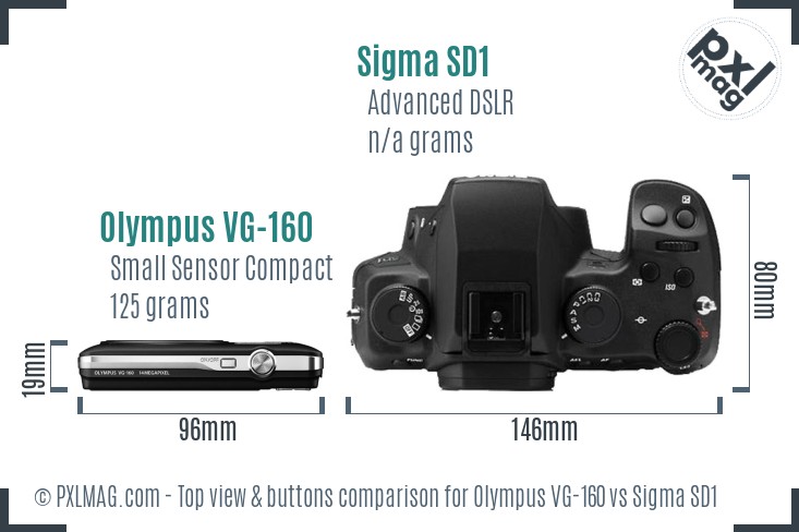 Olympus VG-160 vs Sigma SD1 top view buttons comparison
