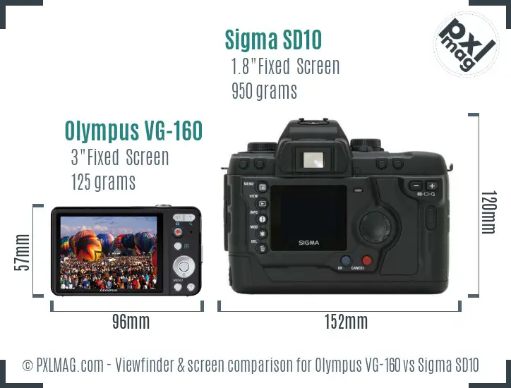 Olympus VG-160 vs Sigma SD10 Screen and Viewfinder comparison