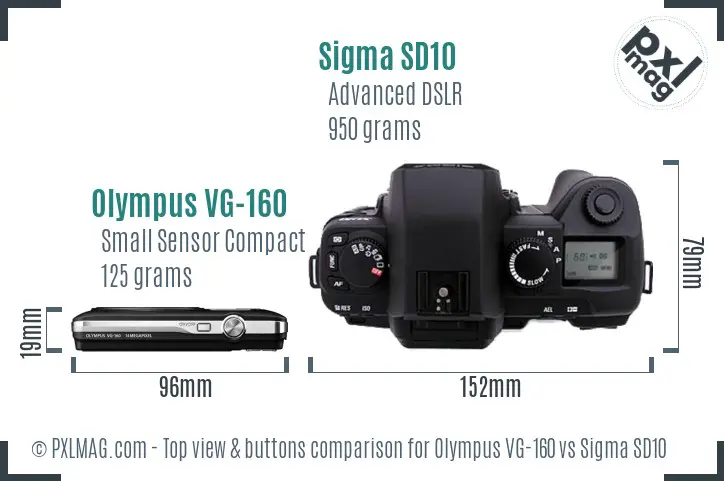 Olympus VG-160 vs Sigma SD10 top view buttons comparison