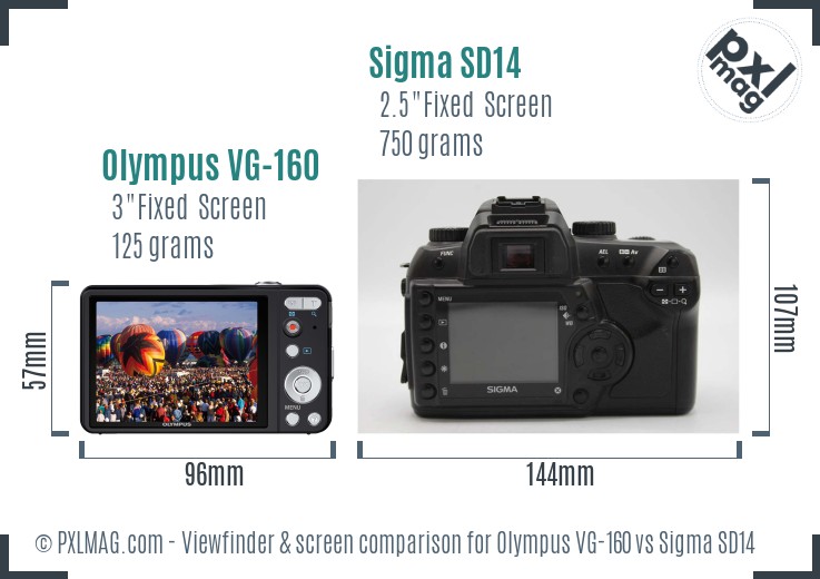 Olympus VG-160 vs Sigma SD14 Screen and Viewfinder comparison