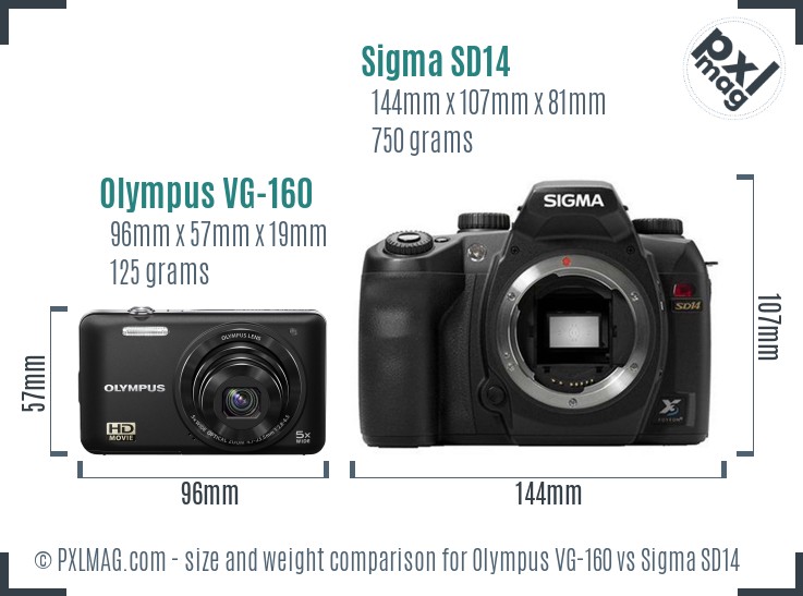Olympus VG-160 vs Sigma SD14 size comparison