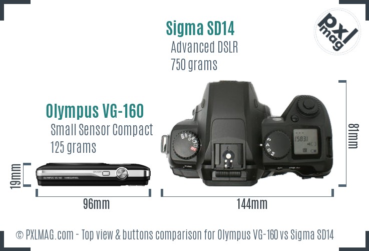 Olympus VG-160 vs Sigma SD14 top view buttons comparison