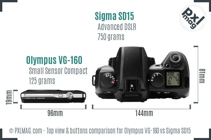 Olympus VG-160 vs Sigma SD15 top view buttons comparison
