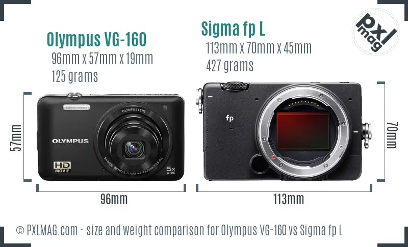 Olympus VG-160 vs Sigma fp L size comparison