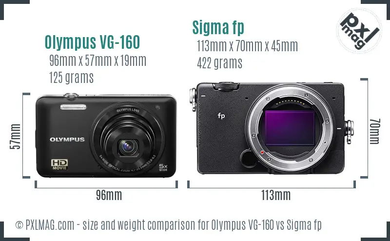 Olympus VG-160 vs Sigma fp size comparison