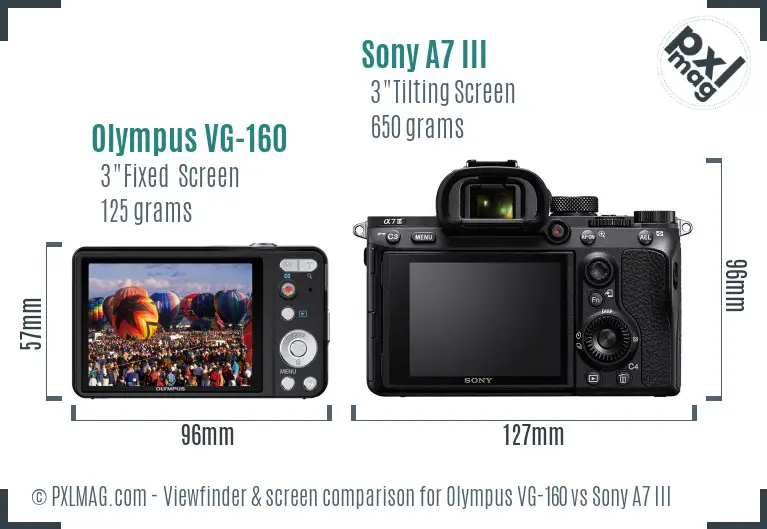 Olympus VG-160 vs Sony A7 III Screen and Viewfinder comparison