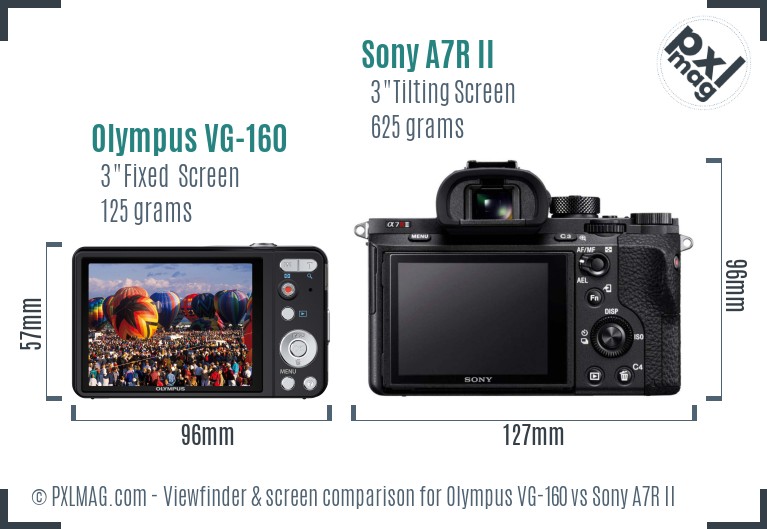 Olympus VG-160 vs Sony A7R II Screen and Viewfinder comparison