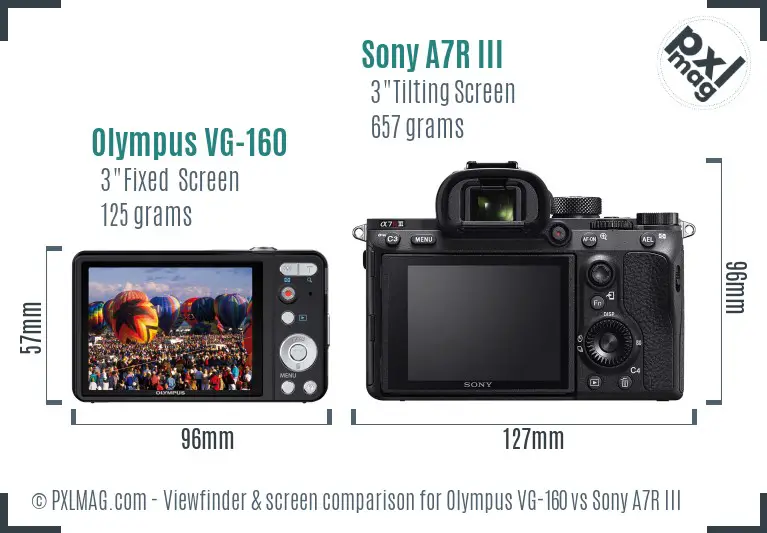 Olympus VG-160 vs Sony A7R III Screen and Viewfinder comparison
