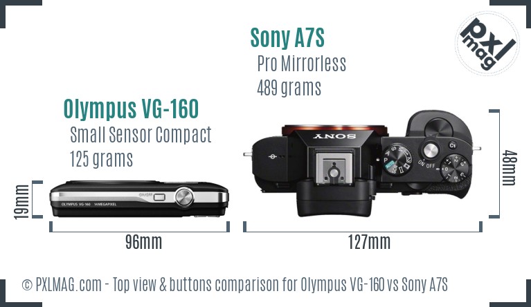 Olympus VG-160 vs Sony A7S top view buttons comparison