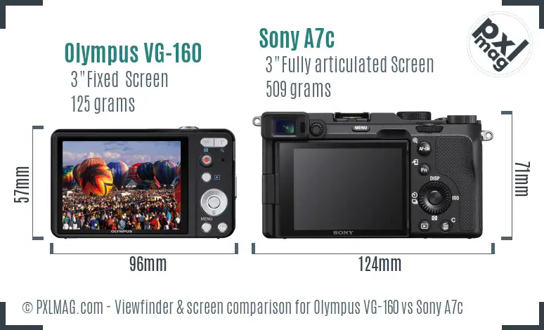 Olympus VG-160 vs Sony A7c Screen and Viewfinder comparison