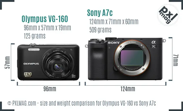 Olympus VG-160 vs Sony A7c size comparison