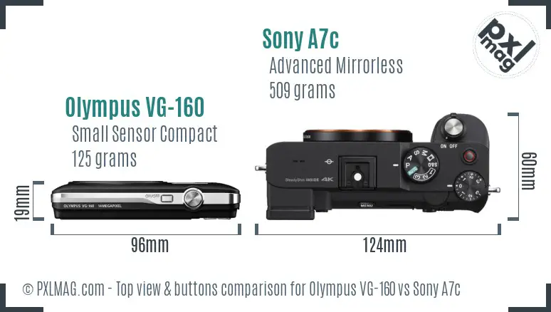 Olympus VG-160 vs Sony A7c top view buttons comparison