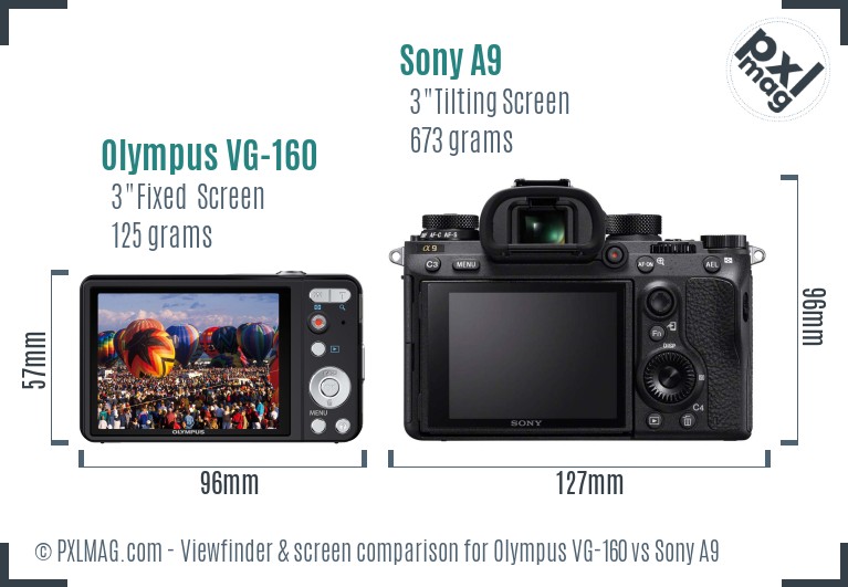 Olympus VG-160 vs Sony A9 Screen and Viewfinder comparison