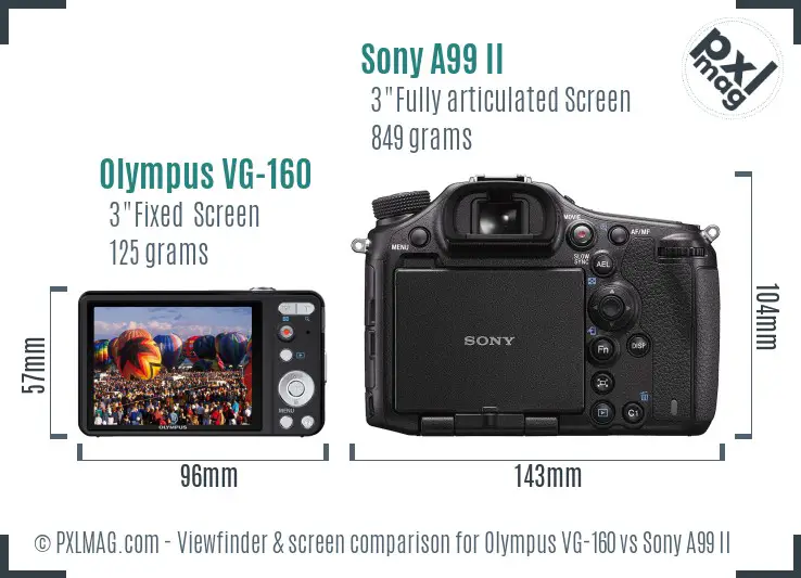 Olympus VG-160 vs Sony A99 II Screen and Viewfinder comparison