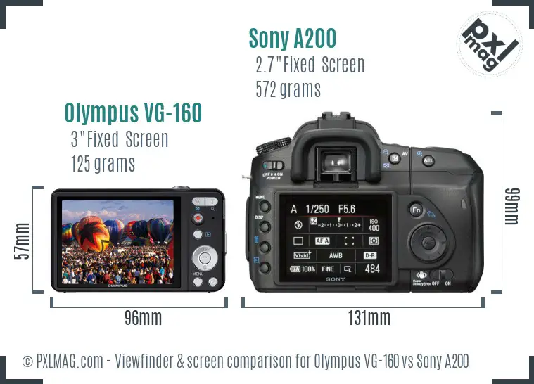 Olympus VG-160 vs Sony A200 Screen and Viewfinder comparison