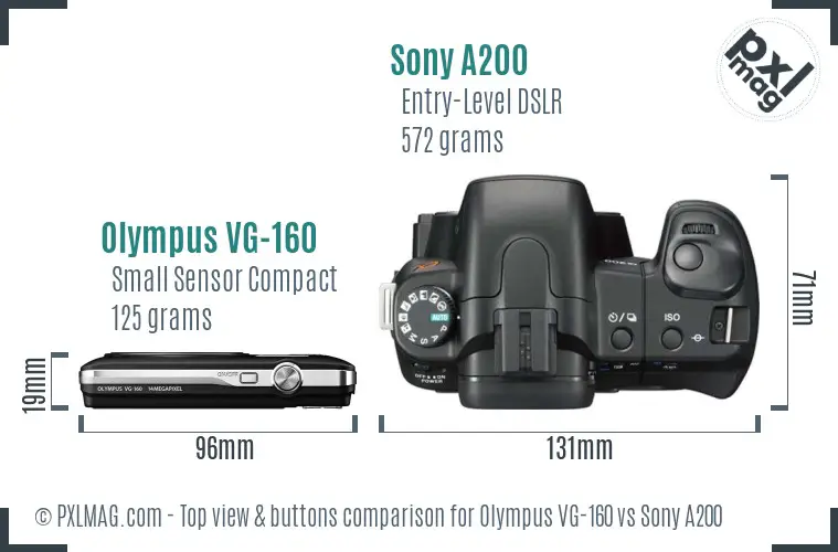 Olympus VG-160 vs Sony A200 top view buttons comparison