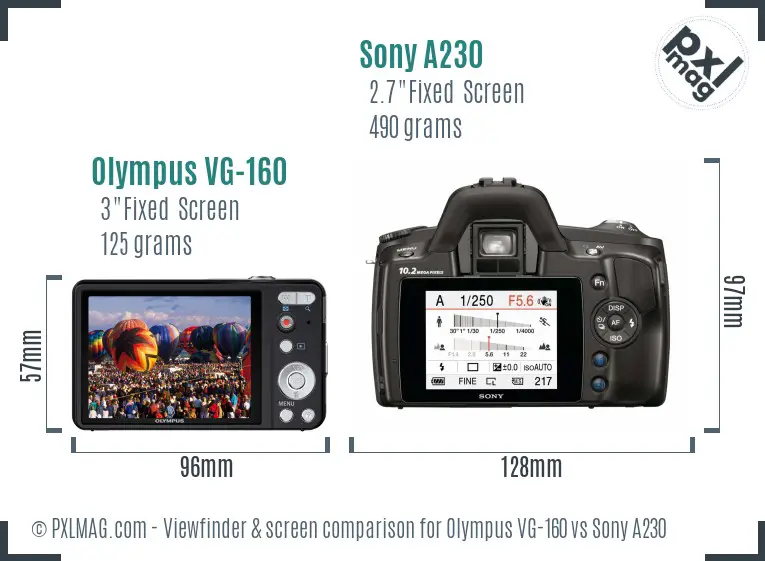 Olympus VG-160 vs Sony A230 Screen and Viewfinder comparison