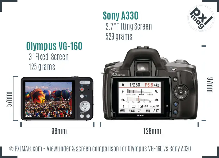 Olympus VG-160 vs Sony A330 Screen and Viewfinder comparison