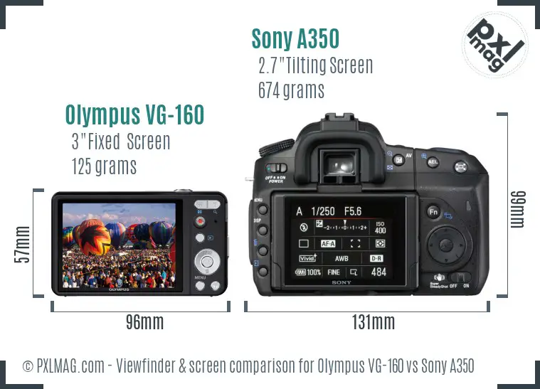 Olympus VG-160 vs Sony A350 Screen and Viewfinder comparison