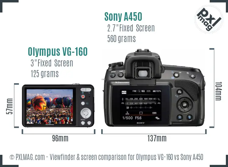 Olympus VG-160 vs Sony A450 Screen and Viewfinder comparison