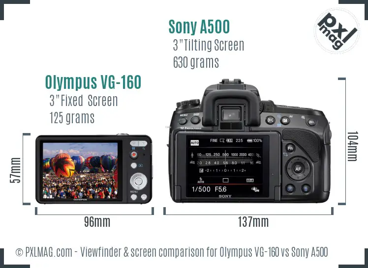 Olympus VG-160 vs Sony A500 Screen and Viewfinder comparison