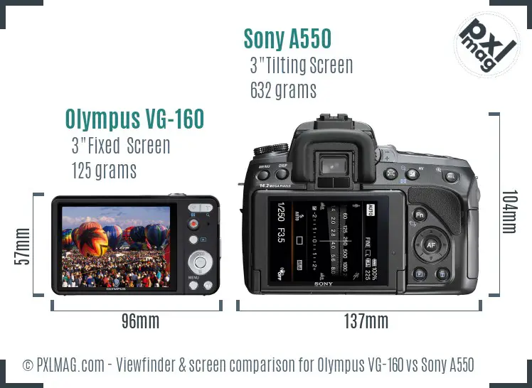 Olympus VG-160 vs Sony A550 Screen and Viewfinder comparison