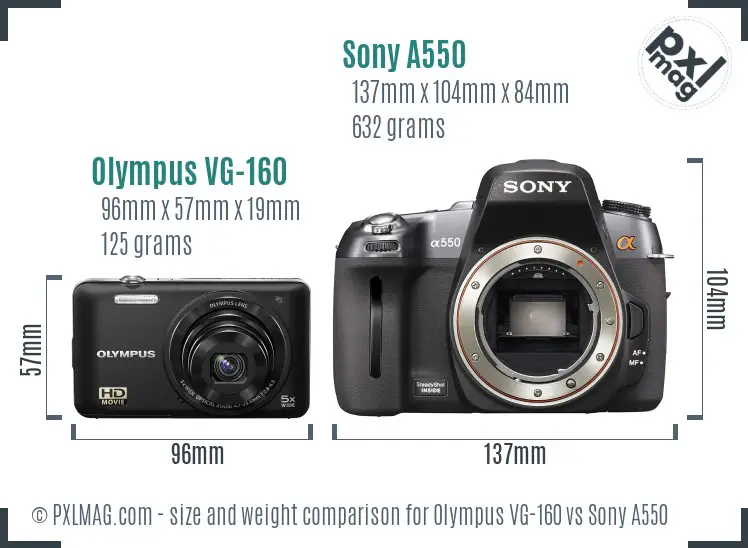 Olympus VG-160 vs Sony A550 size comparison