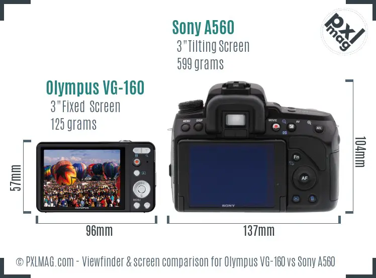 Olympus VG-160 vs Sony A560 Screen and Viewfinder comparison