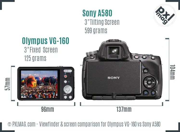 Olympus VG-160 vs Sony A580 Screen and Viewfinder comparison