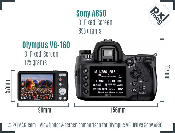 Olympus VG-160 vs Sony A850 Screen and Viewfinder comparison