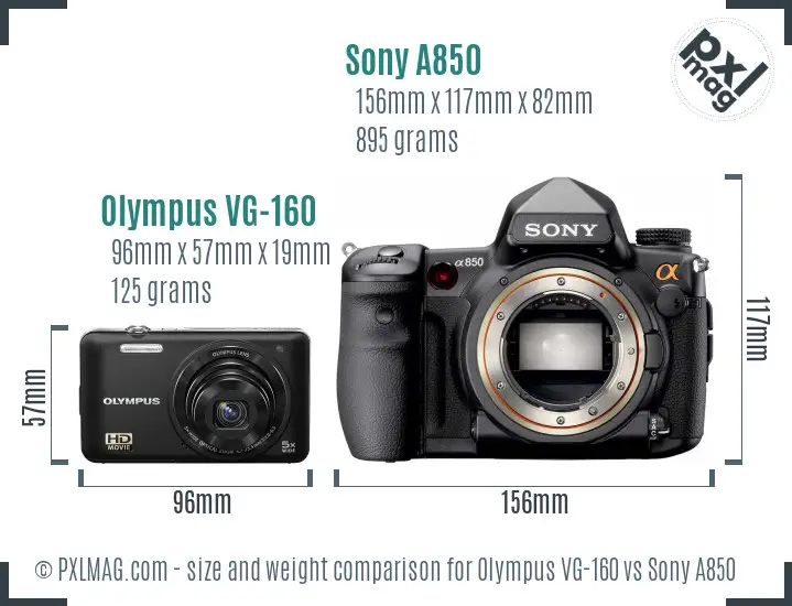 Olympus VG-160 vs Sony A850 size comparison
