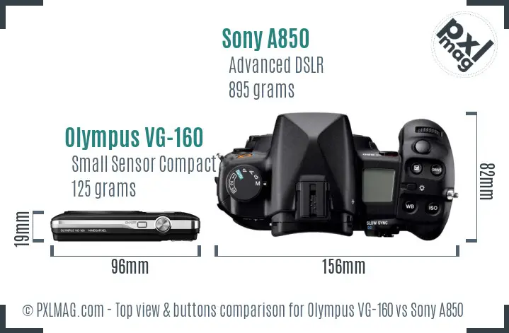 Olympus VG-160 vs Sony A850 top view buttons comparison