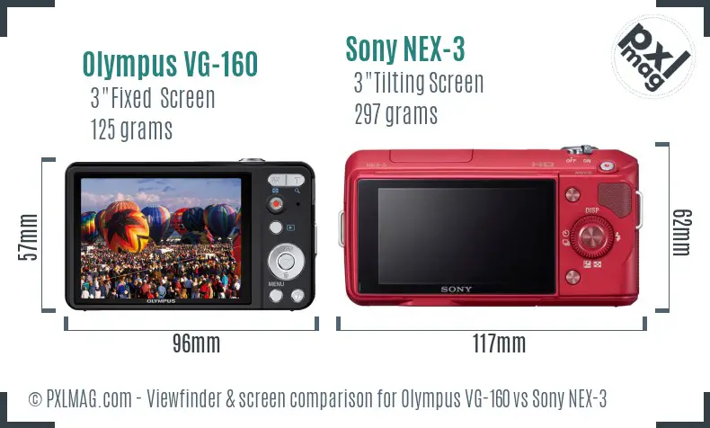 Olympus VG-160 vs Sony NEX-3 Screen and Viewfinder comparison