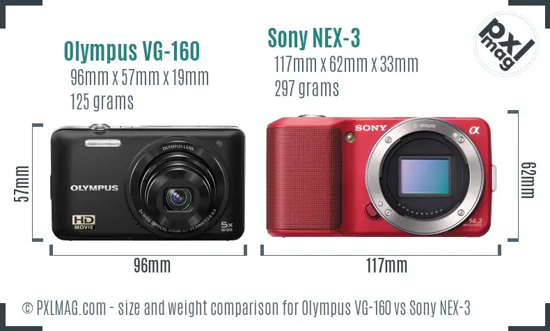 Olympus VG-160 vs Sony NEX-3 size comparison