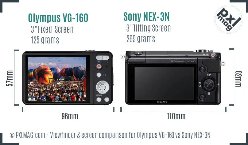 Olympus VG-160 vs Sony NEX-3N Screen and Viewfinder comparison