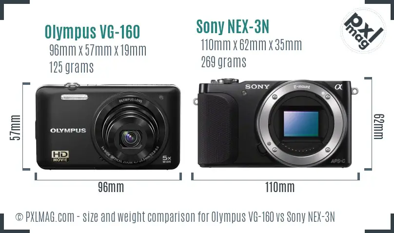 Olympus VG-160 vs Sony NEX-3N size comparison