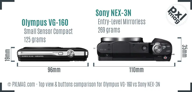 Olympus VG-160 vs Sony NEX-3N top view buttons comparison