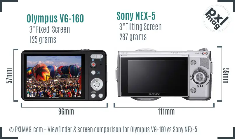 Olympus VG-160 vs Sony NEX-5 Screen and Viewfinder comparison