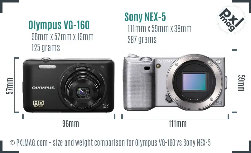 Olympus VG-160 vs Sony NEX-5 size comparison