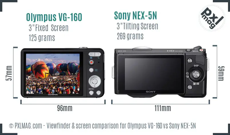 Olympus VG-160 vs Sony NEX-5N Screen and Viewfinder comparison