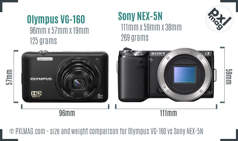 Olympus VG-160 vs Sony NEX-5N size comparison