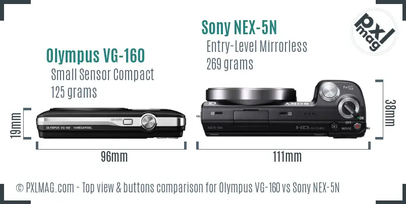 Olympus VG-160 vs Sony NEX-5N top view buttons comparison
