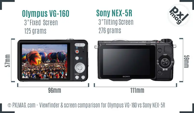 Olympus VG-160 vs Sony NEX-5R Screen and Viewfinder comparison