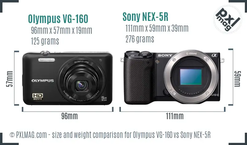 Olympus VG-160 vs Sony NEX-5R size comparison