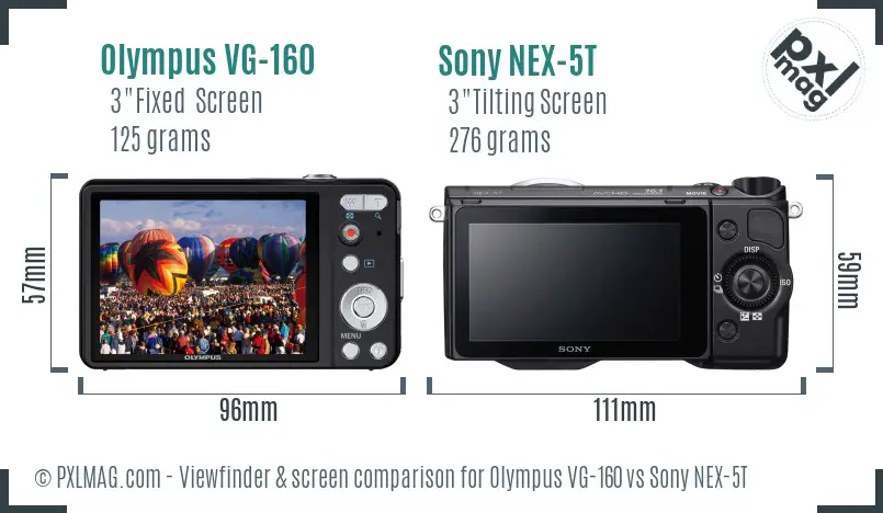 Olympus VG-160 vs Sony NEX-5T Screen and Viewfinder comparison