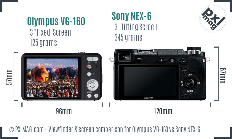Olympus VG-160 vs Sony NEX-6 Screen and Viewfinder comparison