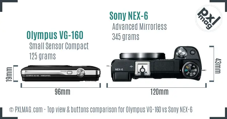Olympus VG-160 vs Sony NEX-6 top view buttons comparison