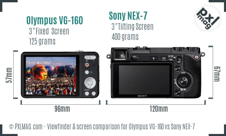 Olympus VG-160 vs Sony NEX-7 Screen and Viewfinder comparison